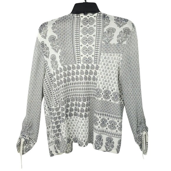 Chicos Open Front Cardigan Womens Size 2 US L Ruched Sleeve Sweater Paisley - Picture 2 of 16